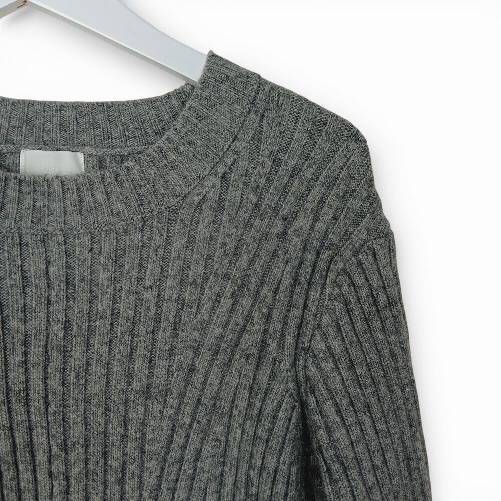H&M Rib Knit Sweater Mini Dress Gray Wool Blend Melange - Size Large - Picture 5 of 8